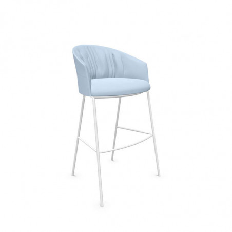 Taburete Copa bar tapizado soft de Viccarbe azul bebé, base blanca| Aiure