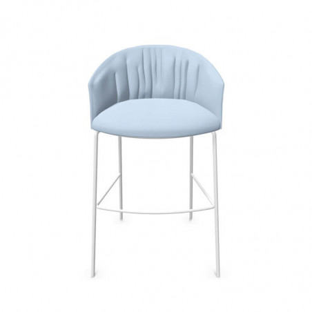 Taburete Copa bar tapizado soft de Viccarbe azul bebé, base blanca| Aiure