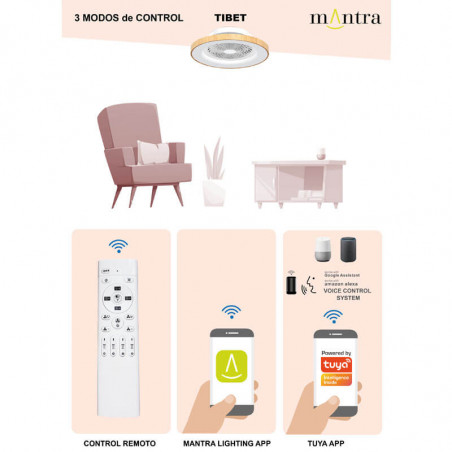 Ventilador de techo de madera Tibet con 3 opciones control remoto de Mantra | AiureDeco