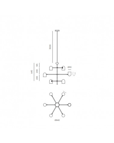 Lampe de plafond industriel 6 abat-jour Pipe fiche technique | Aiure