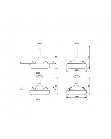 Ventilador plafón LED con aspas desplegables Coin Mini detalles técnicos | Aiure