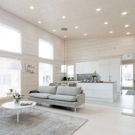 Downlight LED Quad d'Arkoslight encastré dans le plafond d'un salon| Aiure
