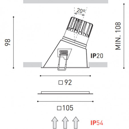 Dimensions du Downlight  Swap Square Asymmetric par Arkoslight | Aiure
