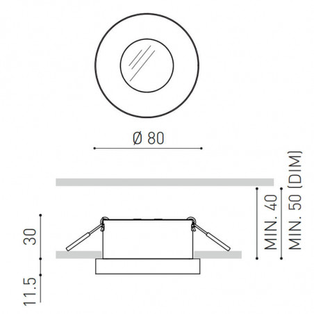 Dessin dimensionnel du downlight Puck Recessed M d'Arkoslight | Aiure