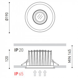 Dimensions du downlight Duomo 41W de Arkoslight | Aiure