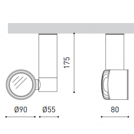 Dimensiones del foco LED Zen Tube Surface de Arkoslight | Aiure