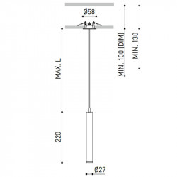 Dibujo dimensional de la lámpara de techo Stick 22 de Arkoslight | Aiure