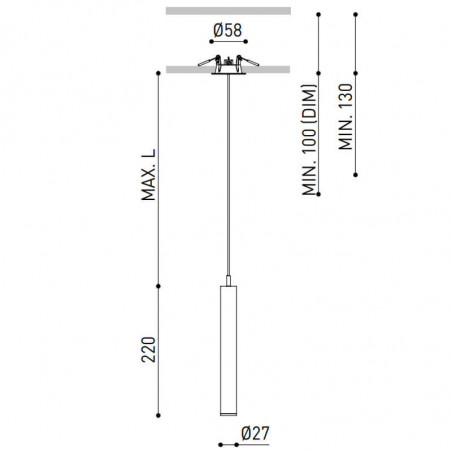 Dibujo dimensional de la lámpara de techo Stick 22 de Arkoslight | Aiure