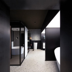 Foco Fit negro en sala de exposiciones de Arkoslight | Aiure