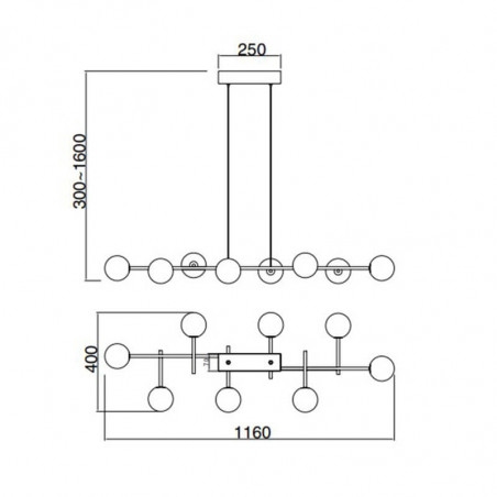 Lampe suspendue linéaire Cellar de Mantra fiche technique | Aiure