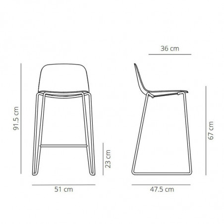 Tabouret d'extérieur Maarten avec base de traîneau de Viccarbe fiche technique| Aiure