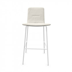 Tabouret design rembourré Klip de Viccarbe couleur crème, base blanche| Aiure