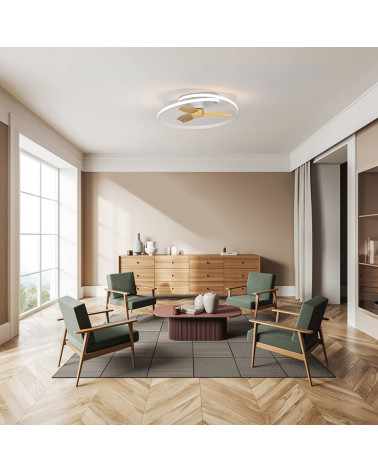 Ventilateur de plafond Ocean blanc silencieux dans un salon | AiureDeco