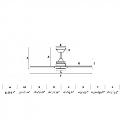 Dimensions of Alo ceiling fan without light white by Faro Barcelona | AiureDeco