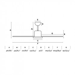 Dimensions of the grey ceiling fan Andros by Faro Barcelona | AiureDeco