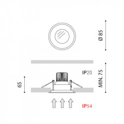 Dimensions of the Arkoslight Drop Micro Matt 7.5W Downlight | Aiure