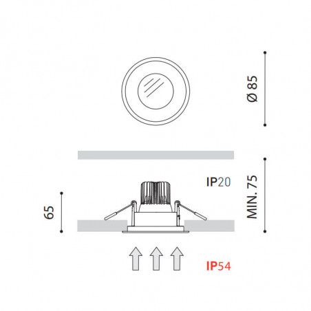 Dimensions of the Arkoslight Drop Micro Matt 7.5W Downlight | Aiure
