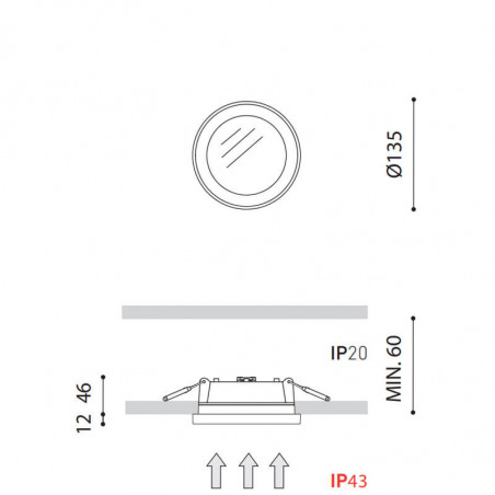 Dimensions of the Arkoslight Stram Mini IP43 Downlight | Aiure