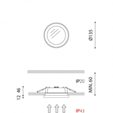 Dimensions of the Stram Mini Prismatic Downlight by Arkoslight | Aiure