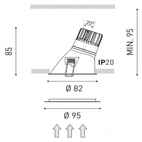 Dimensions of the Swap M Asymmetric downlight by Arkoslight | Aiure