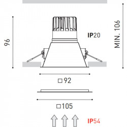 Dimensions du downlight Swap Square de Arkoslight 6W | Aiure