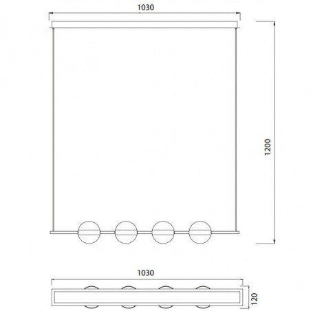 Dimensions of the linear pendant light from the Cuba collection by Mantra | Aiure