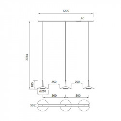 Dimensions de la lampe Orion 3 lumières de Mantra Aiure
