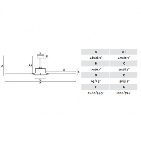 Dimensions of the brown Kauai fan Faro Barcelona | Aiure