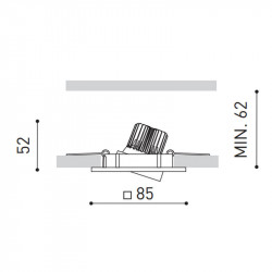 Dessin dimensionnel du downlight Dot Square Tilt | Aiure