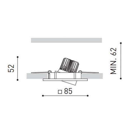 Dessin dimensionnel du downlight Dot Square Tilt | Aiure