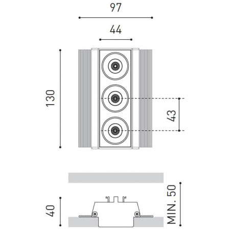 Dimensions of the LED downlight Black Foster Trimless 3 by Arkoslight | Aiure