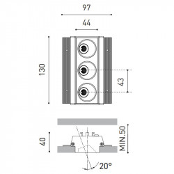Measures du downlight Black Foster Asymmetric Trimless 3 par Arkoslight | Aiure