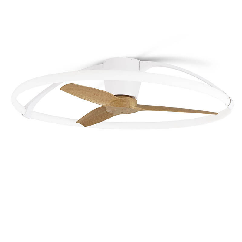 Ventilateur de plafond avec lumière en blanc et bois de Mantra | Aiure