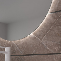 Round backlit LED mirror Tenerife by Eurobath in a bathroom close up| Aiure