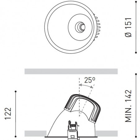 Dimensions du downlight LED 10W et 17W Lex Eco Asymmetric Blue de Arkoslight | Aiure