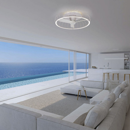 Ventilateur de plafond blanc Nature de Mantra dans un salon| Aiure