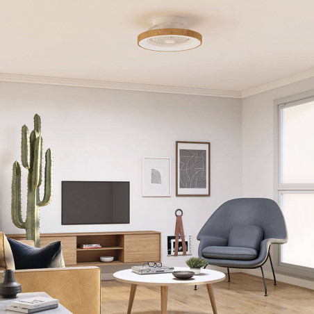 Ventilateur de plafond Tibet Mini finition bois blanc de Mantra dans un salon| Aiure