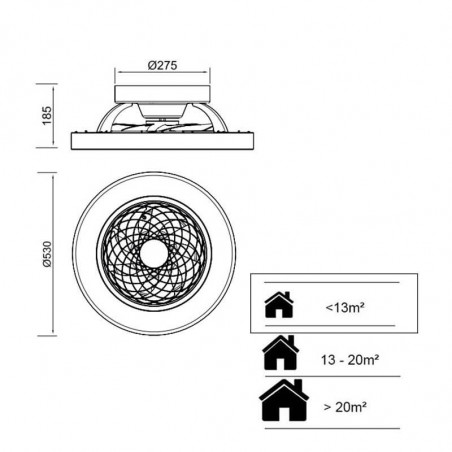Ventilateur de plafond Tibet Mini finition bois blanc de Mantra fiche technique| Aiure