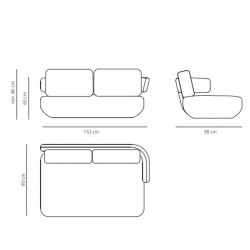 Canapé design Levitt de Viccarbe fiche technique 152cm | Aiure