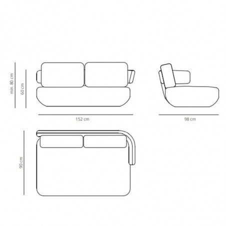 Canapé design Levitt de Viccarbe fiche technique 152cm | Aiure