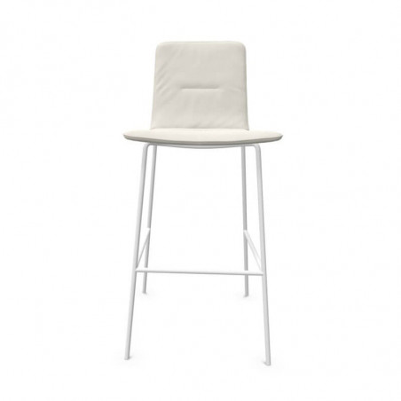 Tabouret design rembourré Klip de Viccarbe couleur crème, base blanche| Aiure
