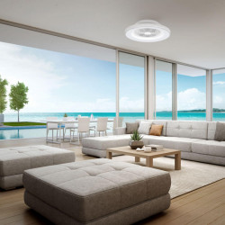 Tibet silver ceiling fan in living room by Mantra | AiureDeco