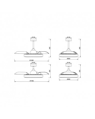 Ventilador plafón LED con aspas abatibles Coin detalles técnicos | Aiure