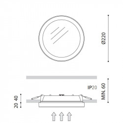 Dimensions of the Stram Prismatic 15.5W downlight by Arkoslight | Aiure