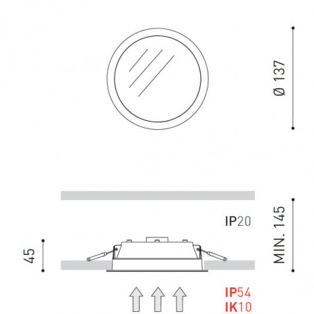 Dimensions of the LED downlight Fox Mini by Arkoslight | Aiure