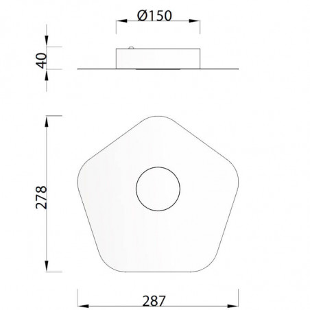 Dimensions of the flush mounted ceiling light with 1 light Area by Mantra | Aiure