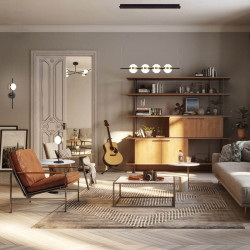 Linear pendant light in a living room from the Cuba collection by Mantra | Aiure