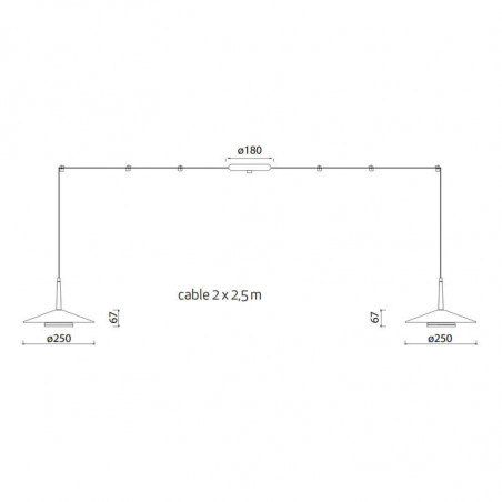 Dimensions of the Orion ceiling lamp 2 lights by Mantra | Aiure