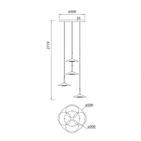 Medidas de la lámpara LED varias luces Orion 32W de Mantra | Aiure