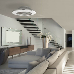Ventilador Alisio plata de Mantra instalado en salón | AiureDeco